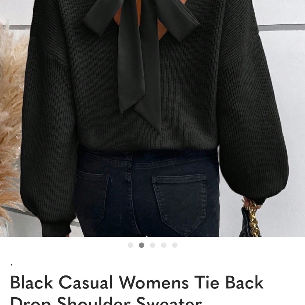 Black Casual Womens Tie Back Drop Shoulder Sweater
